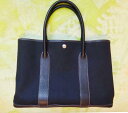 HERMES エルメス ガーデンパーティー PM バッグ 本物 トートバッグ トワルオフィシエ 黒 □G【中古】h16-3003◆◆