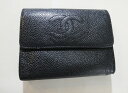 CHANEL シャネル財布 レディース レザー 3つ折り サイフ 黒 小銭入れあり 本物 定番 人気【中古】c-002