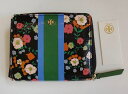 Tory Burch トリー バーチ ラウンド二つ折り財布 黒 花柄 エナメルレザー【中古】t-002