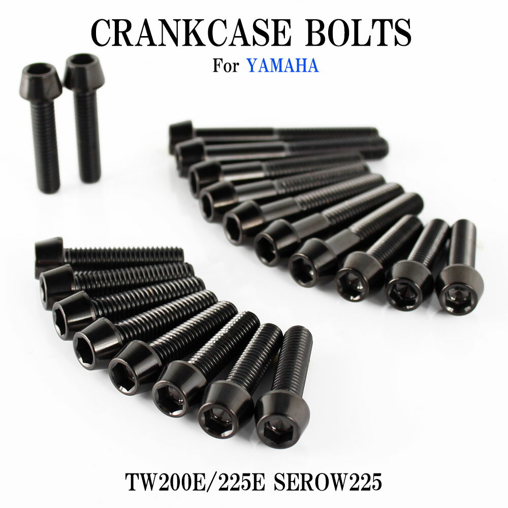 チタンボルト ヤマハ TW200E TW225E SEROW225専用 2JL DG07J DG09J 1KH クランクケース エンジンカバー ボルト セット 20本 ブラック 軽量化 カスタム ネジ レストア テーパーボルト オイルポンプカバー チェーンカバー