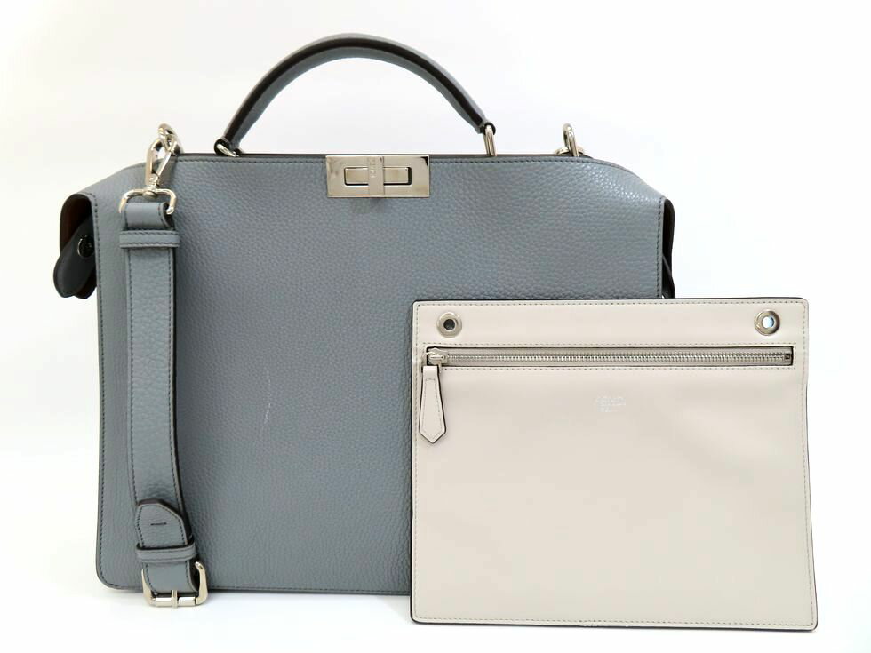 フェンディ 7VA529 レザー グレー系 ピーカブー アイシーユー ミディアム 2WAY バッグ【池袋店】【中古】