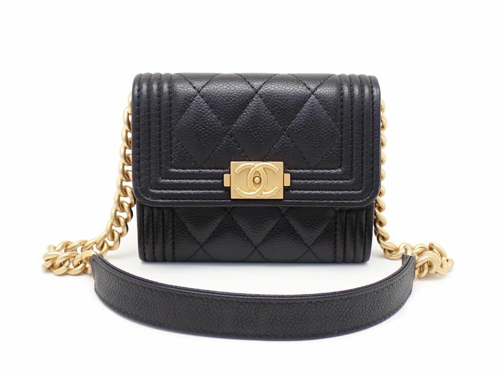 シャネル AP2206 グレインドカーフスキン ブラックxGD金具 ボーイシャネル ミニ チェーンウォレット 【新宿店】【中古】