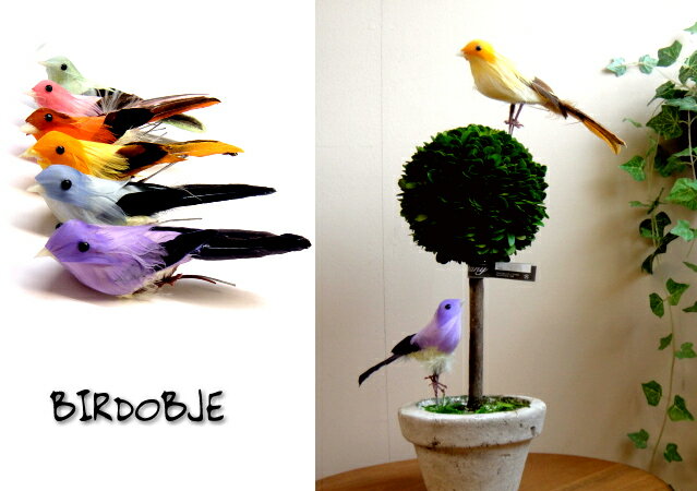 小鳥のオブジェS6匹セット（置物）ディスプレイに　カラー：パープル・ピンク・オレンジ・イエロー・グリーン・ブルー　小鳥雑貨