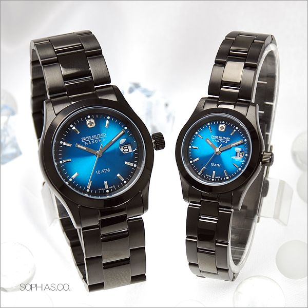 【ペアウォッチ】 スイスミリタリー SWISSMILITARY ペア腕時計 ELEGANT BLACK エレガント ブラック ブルー ML272＆ML273 [WAT13]【20％OFF】スイス製腕時計 ラッピング無料【正規輸入品】