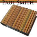 ポールスミス Paul Smith ヴィンテージマルチストライプ 牛革 二つ折り財布 メンズ