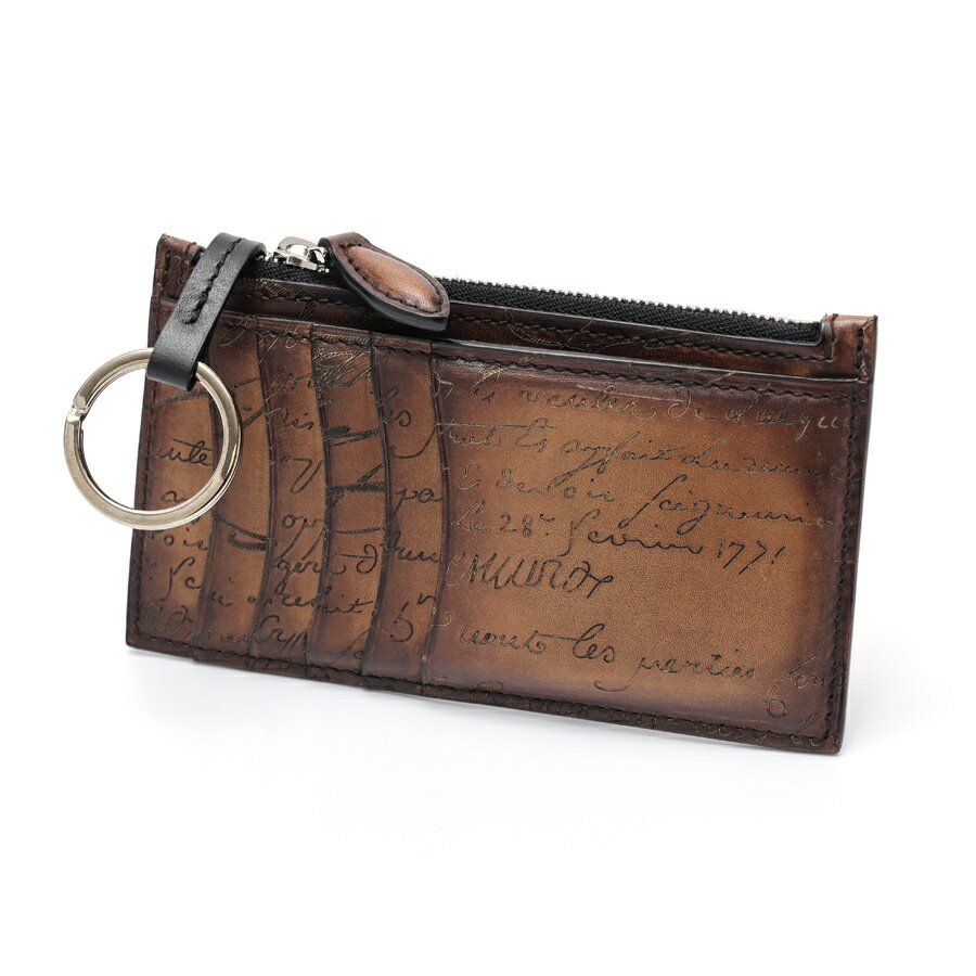 【中古】 ベルルッティ / BERLUTI カリグラフィ ジップ カードホルダー ヴェネチア カーフレザー　ブラウン 商品番号 S-158511　新入荷