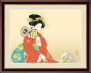 絵画 額縁付き 高精細デジタル版画 日本画 上村松園 「鼓の音」 特小サイズ 写真立て仕様 G4-BN032 -新品