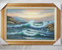 額装油絵 肉筆絵画「朝焼けの海」- M20 -290-新品 -特価品