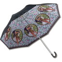 ショッピング折りたたみ傘 名画 折りたたみ傘 ミュシャ「ブルネット」AU-02518 晴雨兼用 名画コレクション-新品