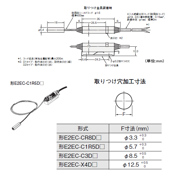 オムロン(OMRON)E2EC-C1R5D12M近接センサシールドタイプ(直流2線式)コード引き出しタイプ