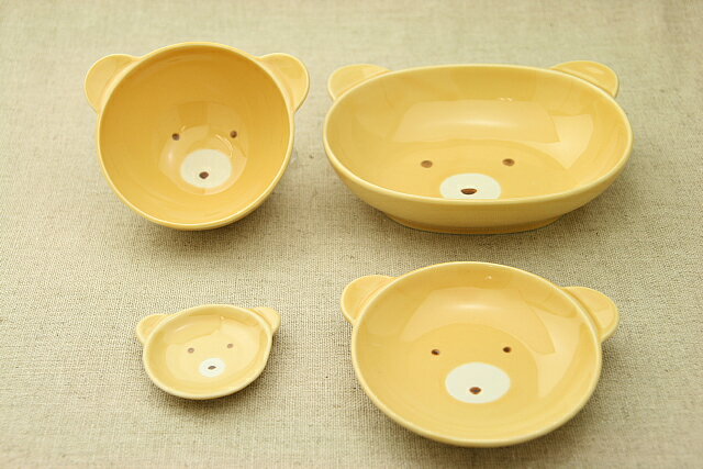 こぐまの陶器4点セット楕円ボウル茶碗小皿箸置ベビー食器に！安心な日本製ベアくま（子供）【SBZcou1208】入園祝いに