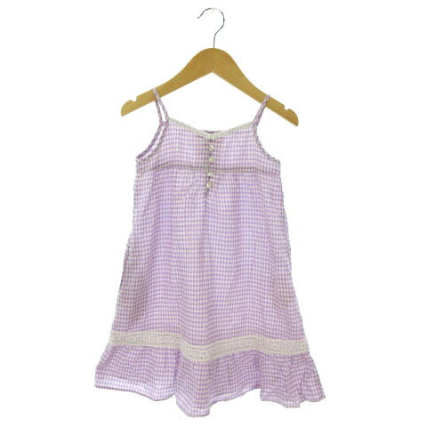 ベベ bebe キッズ 女の子 キャミ ワンピース チェック レース ラベンダー 紫系 110 【中古】【ベクトル 古着】 170619 ブランド古着ベクトルプレミアム店
