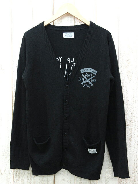 【AZUL by moussy／アズールバイマウジー】 カーディガン 長袖 ニット 刺繍入 M 黒 ※MR-4330 メンズ 【ベクトル 古着】【中古】 150130