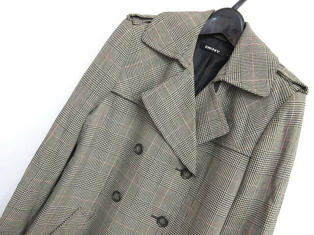 【DKNY／ダナキャランニューヨーク】 グレンチェック ベルト付 トレンチコート 4　T レディース 【ベクトル 古着】【中古】 150112
