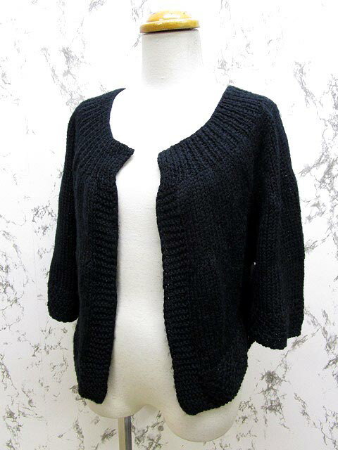 【Ray Beams／レイビームス】 ウール 編換 七分袖 ショート丈 ニット カーディガン F 黒 レディース 【ベクトル 古着】【中古】 150129