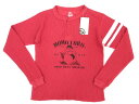 未使用品 桃太郎ジーンズ MOMOTARO JEANS Tシャツ カットソー サーマル ヘンリーネック イラスト プリント 出陣ライン コットン 長袖 赤 XS ST031/縦2 レディース 【ベクトル 古着】【中古】 160108