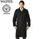 今だけ15%OFFセール◆WAIPER別注 HOUSTON ヒューストン U.S.NAVY ブラックトレンチコート ミリタリーコート メンズ ビジネスコート 旅行 レジャー 帰省
