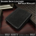 ܂z@V[NXL@V[gEHbg@z ubN@{v/Tv zGenuine Black Shark Skin Leather Bifold Wallet WILD HEARTS Leather&Silver(ID sw3408)