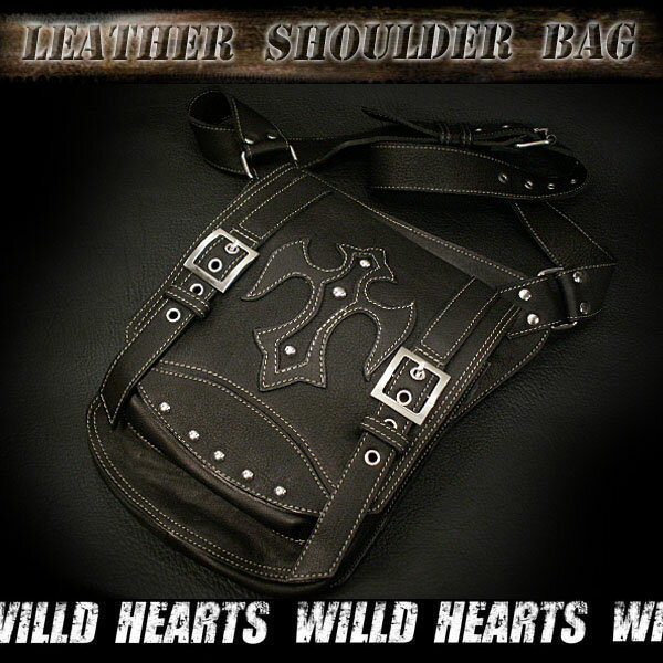 レザーショルダーバッグ Leather shoulder bag レザー 牛革 ブラック …...:auc-wildhearts:10001795