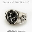 送料無料 シルバーリング 印台リング クロスリング 百合の紋章 フレアリングSTERLING SILVER 925 Ring Fleur de Lis French Lily Flower Royal RingWILD HEARTS Leather&Silver (ID trg0613)