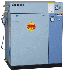 静かな作業環境での塗装及び一般工場の空気源に。富士コンプレッサー 空冷二段パッケージ形コンプレッサ NLP-W-35RDMT エアドライヤ搭載形 圧力開閉式 給油式 三相モートルMT仕様