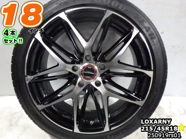 【中古】中古タイヤホイール 18インチ 4本セットサマータイヤ 215/45R18バドックス LOXARNY(ロクサーニ)FALCHION(ファルシオン)18x7.5J/+38/114.3/5Hブラックポリッシュ(ブラポリ)/メッシュグッドイヤー イーグル RVF ECO215/45R18