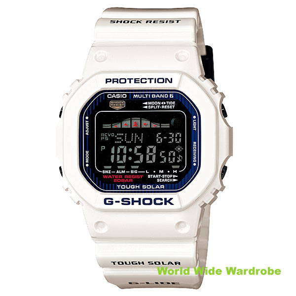 送料無料！逆輸入G-SHOCK ジーショック（G-LIDEジーライド20気圧防水・電波ソーラー式メサーファー必須の機能であるタイドグラフを搭載しています。