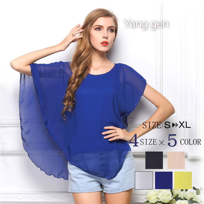 春夏ドルマンスリーブ シフォンブラウス チュニック