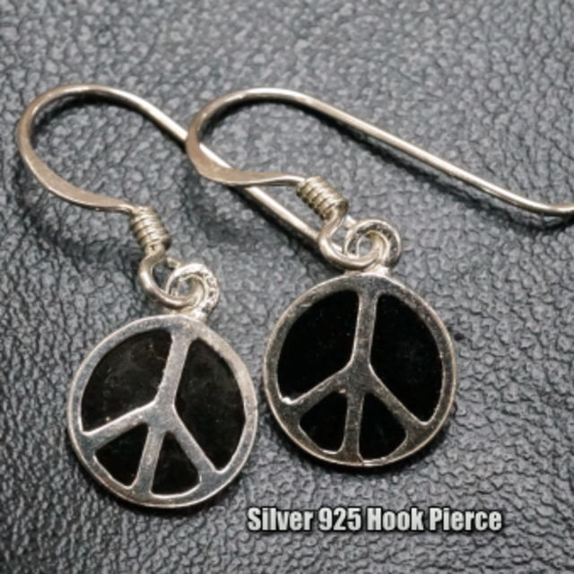 シルバーピアス ピースマークがシンプルかつかっこいいフックサガリピアス シルバー925 silver925 シルバーアクセサリー レディースピアス 平和 鳩の足跡
