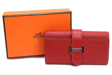 エルメスキーケースベアンR刻印ヴァーミリオンヴォーエプソン中古4連レッドHERMES