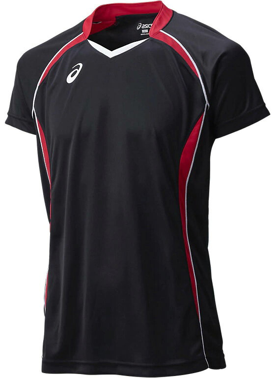 【メール便可200円】【アシックス　asics】 XW1316 SAバレーボール VOLLEYBALL　／　GAME／ゲーム　ウェア　メンズ・ユニセックス ゲームシャツHS ブラック×Vレッド 9024の画像