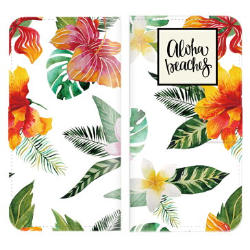 GALAXY S5 SC-04Fケース 手帳型 (ML) 送料無料 ALOHA Beaches ハワイアン イラスト SUMMER サマー BEACH ビーチ 夏 スターフィッシュ 貝がら Flower パイナップル ヤシの木 Palm tree