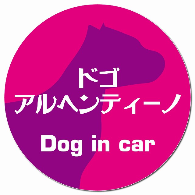 Dog in car ドゴアルヘンティーノ レトロ書体 ピンクパープル カーサイン 車 マグネットステッカー 犬 マグネット 強力 直径13cm 丸型 おしゃれ かわいい ドラレコステッカー 安全対策 危険運転 煽り運転 アニマル 動物 犬種別 屋外 防水 屋内