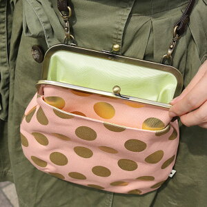 【受注生産品】ポケット付きがま口フラットショルダーバッグ【HAKUドット】<がまぐち/がま口バッグ/カバン/鞄/レディース/手作り/バッグ/和雑貨/京都/ショルダーバッグ/がま口>