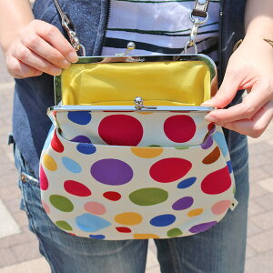【受注生産品】ポケット付きがま口フラットショルダーバッグ【帆布・ランダムドット】<がまぐち/がま口バッグ/カバン/鞄/レディース/手作り/バッグ/和雑貨/京都/ショルダーバッグ/がま口>