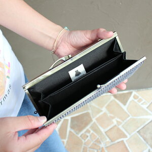 【在庫商品】復刻型がま口長財布【綿布・ヒッコリー】※口金:アンティーク<財布和風/和雑貨>