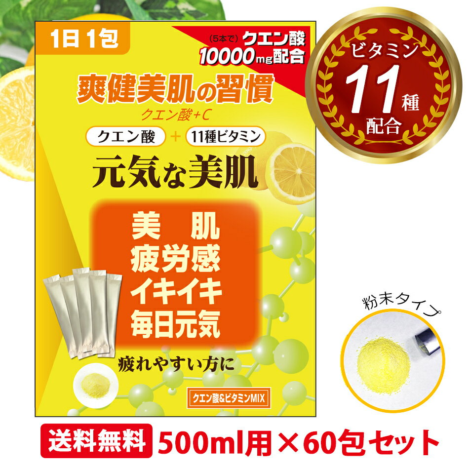 【マラソン限定最大10％オフクーポン】クエン酸 食用 国産 食品 飲料 ビタミン サプリ サプリメント 粉末 ビタミンb群b2 ビタミンe【1日分の11種マルチビタミン配合 】 <strong>食用クエン酸</strong>チャージ 健康食品 美容 お得な 500ml用×60包 スティック メール便