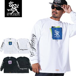 STYLEKEY(スタイルキー) 長袖Tシャツ ORIGAMI L/S TEE(SK23FW-LS06) ボックス ロゴ 折り紙 メンズ カラフル レディース ファッション ストリート系 ヒップホップ B系 レゲエ ロック バンド ロンT ロングスリーブ 長T バックプリント 袖プリント 大きいサイズ