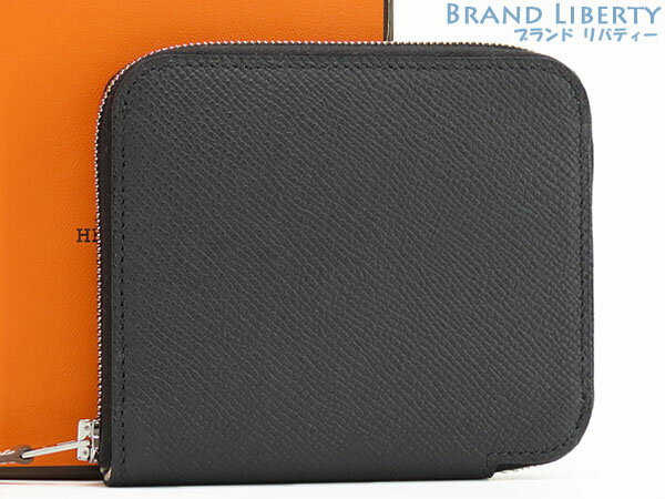 【新古品】エルメス　HERMES　アザップ コンパクト シルクイン　ラウンドファスナー財布　コインケース　コインパース　小銭入れ　コンパクト財布　ブラック カシス ヴェールフィズ　ヴォーエプソン 084266CK K刻印　【中古】
