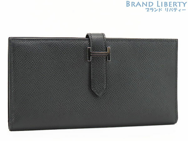 【美品】エルメス　HERMES　ベアンスフレ　二つ折り長財布　マチ有り　ブラック シルバー金具　ヴォーエプソン　039785CK A刻印　【中古】