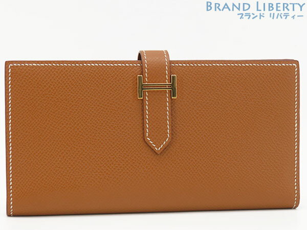 【超美品】エルメス　HERMES　ベアンスフレ　二つ折り長財布　マチ有り　ゴールド ブラウン ゴールド金具　ヴォーエプソン　039785CC　□L【中古】