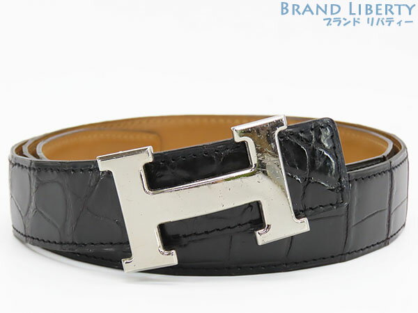 エルメス　HERMES　コンスタンス　ポロサス　クロコダイル　Hベルト　リバーシブル　32MM 100　ブラック ブラウン シルバー金具　クロコダイルレザー　【中古】