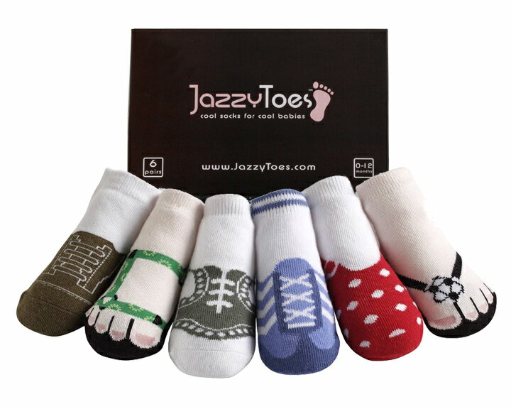 【出産祝い ベビー ソックス 】 ★ Jazzy Toes【ジャージートー】★ 箱入りでギフトにオススメ♪ キュートでクールな赤ちゃん用靴下6足セット（ハンプトン／ボーイ）