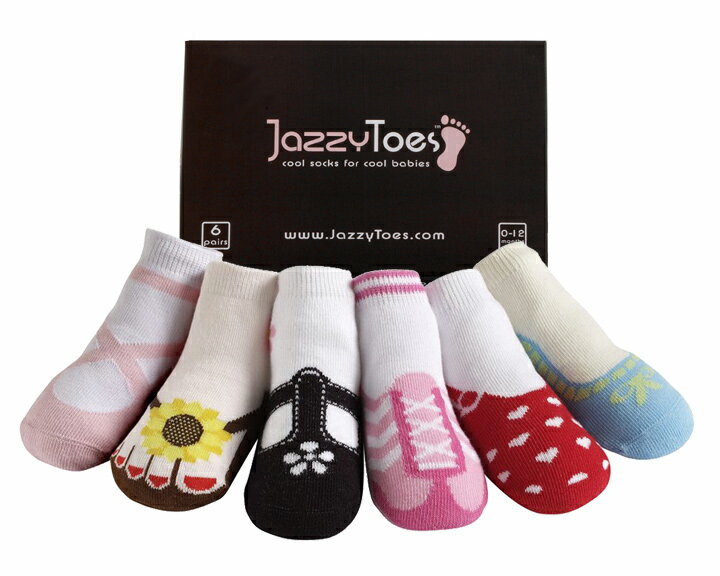 【出産祝い ベビー ソックス 女の子 】 ★ Jazzy Toes【ジャージートー】★ 箱入りでギフトにオススメ♪ キュートでクールな赤ちゃん用靴下6足セット（ハンプトン／ガール）出産祝いにオススメ♪　 定形外・メール便指定で送料無料　簡易ラッピング無料　ベビー ソックス　赤ちゃん 靴下　Jazzy Toes ジャジートー