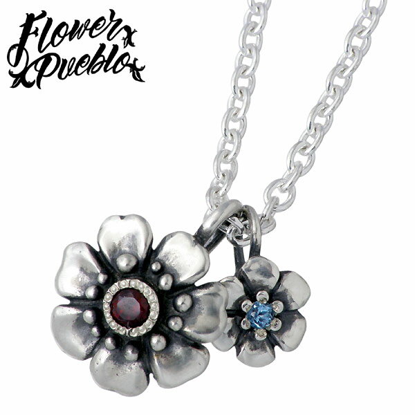 【Flower Pueblo/フラワープエブロ】共に歩むシルバーネックレス/チェーン付き/ガーネット/ブルートパーズ/フラワー/花/ペンダントラッピング無料