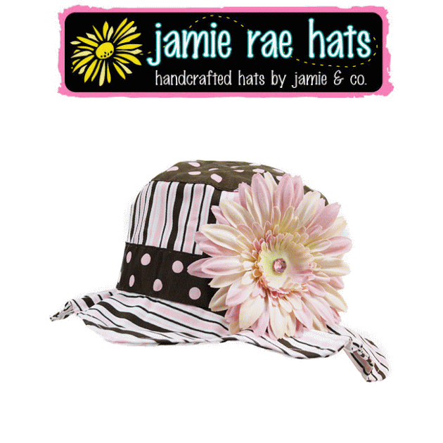 ジェイミーレイハット（Jamie Rae Hats）お花の帽子国内正規代理店商品！ペールピンクデイジー×ピンクブラウンストライプ　サンハット