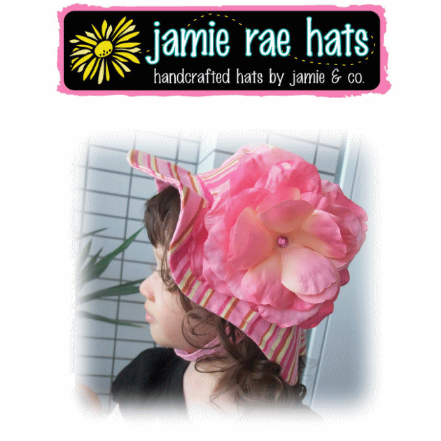 ジェイミーレイハット （Jamie Rae Hats）お花の帽子国内正規代理店商品！ピンクローズ×キャンディピンクストライプ　サンハット