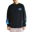 【VANSON x BACKDROP】(バンソン) L/S FIRE TEE / 長袖 ファイヤー ロゴ Tシャツ (ブラック/パープル) 渋谷 バックドロップ 渋谷の老舗アメカジショップ the back drop アメカジ メンズ ロンT プリント ファイヤーパターン バイカー