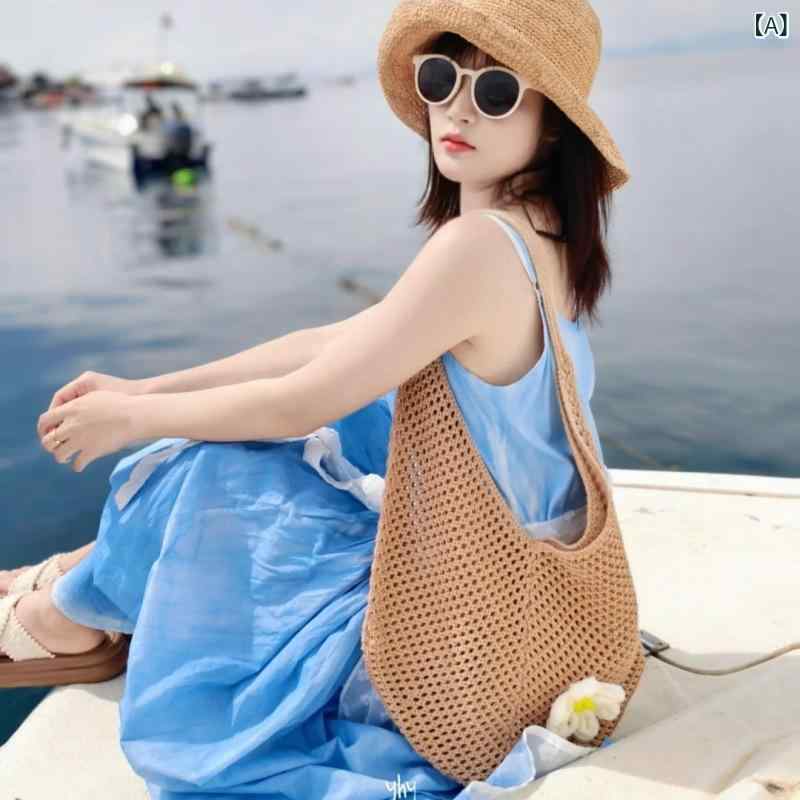 レディース カゴバッグ 夏の 海辺の 女性用 織 バッグ ショルダーバッグ 大容量 トートバッグ ビーチ バケーション ストロー バッグ x1000