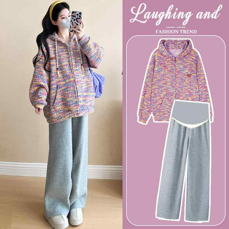 マタニティ服 美脚 脚長 部屋着 妊婦服 妊婦用　パンツ　レギンス 妊婦用 コート 春秋 2025 フード付き ストライプ カーディガン 厚手 小春 スーツ ハイエンド